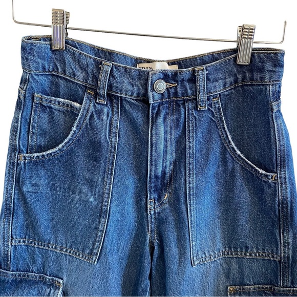Zara Cargo Pants High Waisted Pockets Medium Blue Denim Bloggers Favorite Size 0 - Picture 5 of 16